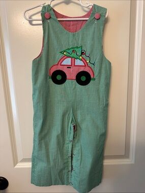 Proper Charlie NWT reversible  Gingham Christmas Car /Santa Appliqué Overalls